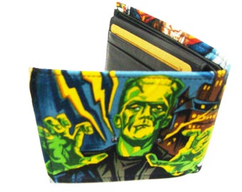US Handmade Made Monsters Frankenstien Muster Bi-Fold Herren Portemonnaie, Baumwollstoff, Neu
