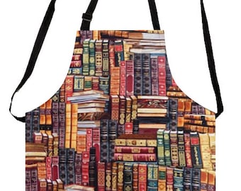 US HANDMADE Reversible Apron with "Library" Pattern, Cotton, Reversible Apron, "2 Aprons in 1", New