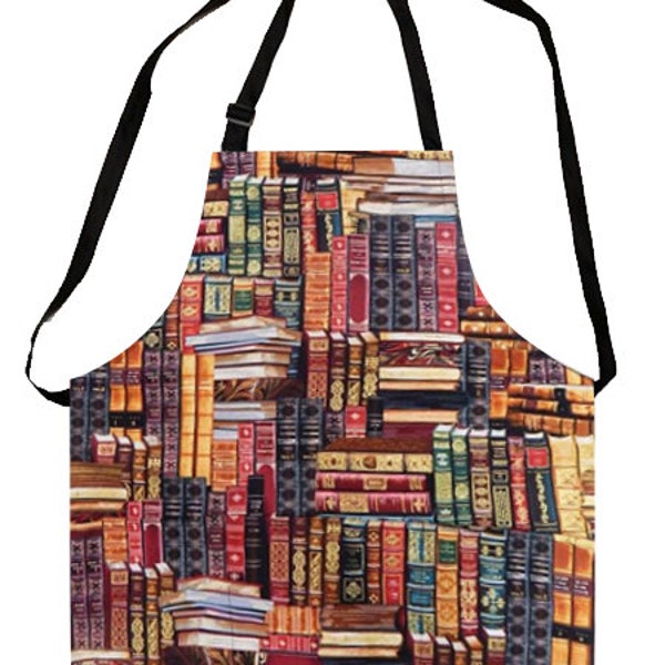 US HANDMADE Reversible Apron with "Library" Pattern, Cotton, Reversible Apron, "2 Aprons in 1", New