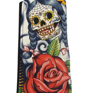 Cabello con cuentas Esqueleto con flor Contigo Día de Muertos Gótico Halloween US Handmade Woman Wallet Alexander Henry Fabric, nuevo