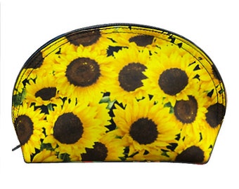 US HANDMADE Make Up Bag with "SUNFLOWERS" Pattern Cosmetic Bag, Clutch Purse, Pouch, New