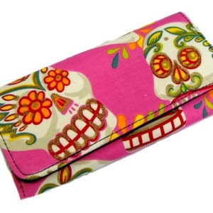 Cartera Sugar Skulls Skeleton Handmade Pink Color algodón Tela, nuevo