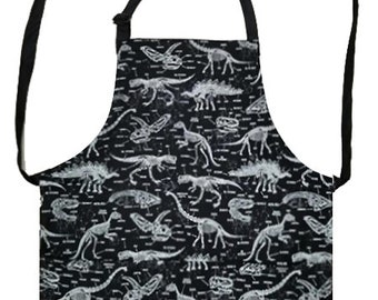 US HANDMADE 2 in 1 APRON with "Dinosaur Skeleton Glow" Pattern, Cotton, Reversible, New