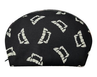 US Handmade Make-Up Bag with "VAMPIRE TEETH Glow" Pattern Cosmetic Bag, Clutch Purse, Pouch, New