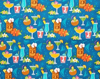 TIKI-BAR Pattern Cotton Fabric 18" X 44" -  New and Rare half a yard