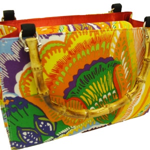 USA Handmade Bag Shoulder Bag With bamboo handles&quot; Guadalajara&quot; Latino Pattern Handbag With Top Snap Closure, COTTON, New
