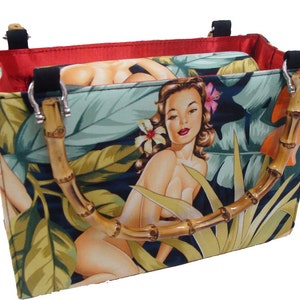 Mirage Pin Up Girl  Calendar Girl  Box size US handmade bag with bamboo handle Handbag Purse