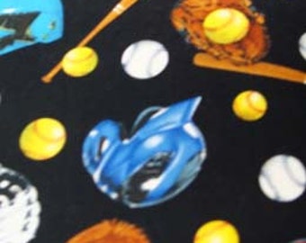 MIX Baseball Balls Sport Pattern Fabric, Cotton Fabric , 18" X 44", 1/2 Yard,  Black Color, New, Rare