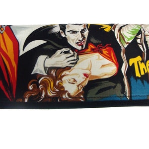 Cartera de mujer hecha a mano en EE. UU. con la película de terror Monster Drácula de Robert Kuafman, tela de algodón, nueva, rara