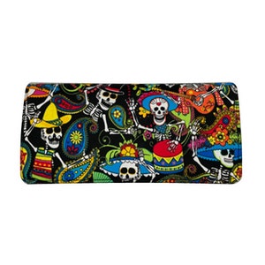 US HANDMADE "Packed of DANCING Skulls" Women's Bi-fold Wallet Cotton Fabric, Nuevo, Raro