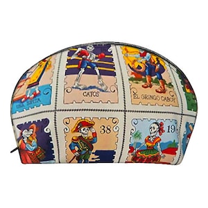 US Handmade Make-Up Bag with "CARTAS LOTERIA" Pattern Cosmetic Bag, Clutch Purse, Pouch, New