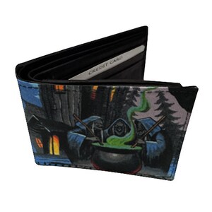 Cartera unisex plegable hecha a mano en EE. UU. con tela de algodón con patrón "HALLOW Haunting Blue", rara, nueva