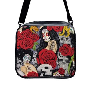 Handmade Sugar Skull Crossover Bag: Gothic Pin-Up Purse