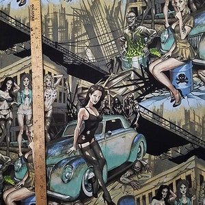 ZOMBIE APOCALYPSE VINTAGE Pattern Flannel Fabric 18" X 44" - 1/2 Yard New and Rare