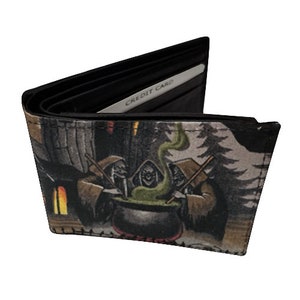Cartera unisex plegable hecha a mano en EE. UU. con tela de algodón con patrón "HALLOW Haunting Brown", rara, nueva