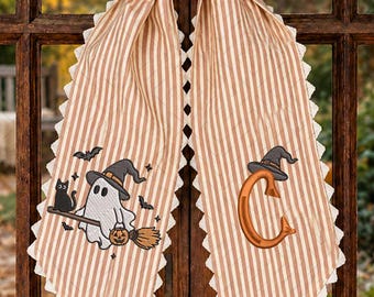 Witch Ghost Halloween Monogram Embroidery Design, Witch Ghost Letter Sash Machine Embroidery File, Halloween Coquette Alphabet