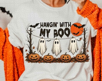 Hangin’ With My Boos Png, Funny Hanging Ghosts Halloween PNG, Boo Png, Cute Boo Halloween Png, Pumpkin Halloween, Boo, Halloween Boo Bow Png