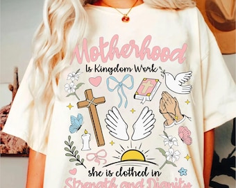 Motherhood Is Kingdom Work PNG, Hand Drawn Doodle Design, Christian Mom PNG, Bible Verse, Coquette, Transparent Background, Digital Download