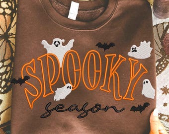 Halloween Spooky Season Applique Design, Fall Embroidery File for Machine Embroidery, Instant Download, Ghost Embroidery Design