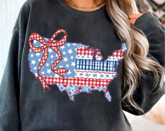 Preppy America USA Map PNG, Preppy 4th Of July Png, America Png, Floral USA Coquette Png, Independence Day, America Coquette Bow Png