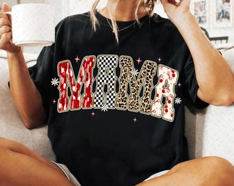 Mama PNG, Leopard Checker Cherry Letters Sublimation, Cute Retro Mom Shirt Design, Leopard Mama Png, Mama Sublimation