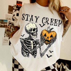Stay Creepy PNG, Retro Dripping Heart Halloween Png, Skeleton Hand Spooky Graphic, Grunge Horror Sublimation Design Trendy Png, Skeleton Png