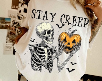 Stay Creepy PNG, Retro Dripping Heart Halloween Png, Skeleton Hand Spooky Graphic, Grunge Horror Sublimation Design Trendy Png, Skeleton Png