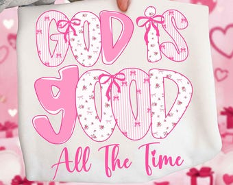 God is altijd goed png — christelijk sublimatieontwerp, preppy retro Faith-clipart met strik, 300 dpi transparante download