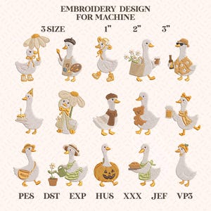 Paquete de diseños de bordado a máquina Cozy Goose, lindos patrones de aves otoñales, descarga digital para suéteres de otoño Pes Dst Jef Vp3