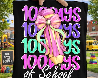 100 días de escuela (Png), profesor/a/alumno (Png), lápiz con lazo coqueto (Png), sublimación de pincelada preppy, camiseta del centenario (Png), descarga digital