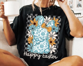 Happy Easter Bunny PNG, Easter Png Download, Tee Shirt Sublimation PNG, Easter Shirt Png, Png For Tshirt, Floral Easter T-shirt Design Png