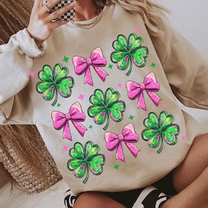 Coquette St Patricks Day Shamrock Sequins Glitter Png, St Pattys Day Png, Four Leaf Clover Sequin Bow, Patricks Day Design, Leopard