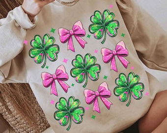 Coquette St Patricks Day Shamrock Sequins Glitter Png, St Pattys Day Png, Four Leaf Clover Sequin Bow, Patricks Day Design, Leopard