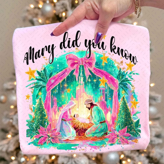 Preppy Painted Christian Nativity Scene PNG, Mary Did You Know Png, Baby Jesus Manger Png, Whimsical Merry Christmas Religious Design