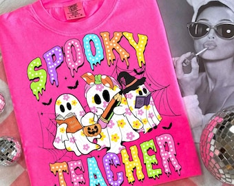 Spooky Teacher Png, Halloween Teacher Ghost Png, Fall Teacher Shirt Design, Trick or Teach Png, Coquette Spooky Season Png, Cute Ghost Png