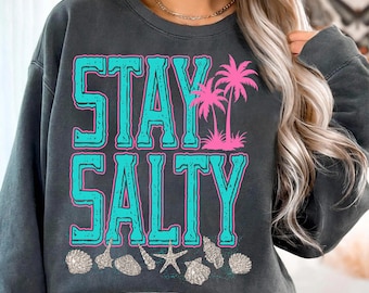 Mantente Salado PNG, Sublimación de Playa Costera, Estética de Concha PNG, Sublimación de Lazo a Cuadros, Boho Verano Moderno PNG, Diseño Retro de Verano