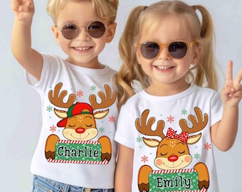 Custom Reindeer Christmas Shirt PNG, Kids Name Reindeer Png, Personalized Xmas Deer Boy Girl Shirt Design, Reindeer Kids Christmas Design
