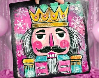 Preppy Watercolor Nutcracker Png, Glitter Santa Claus Design, Coquette Christmas Png Design, Merry Christmas Png, Christmas Png,Digital File