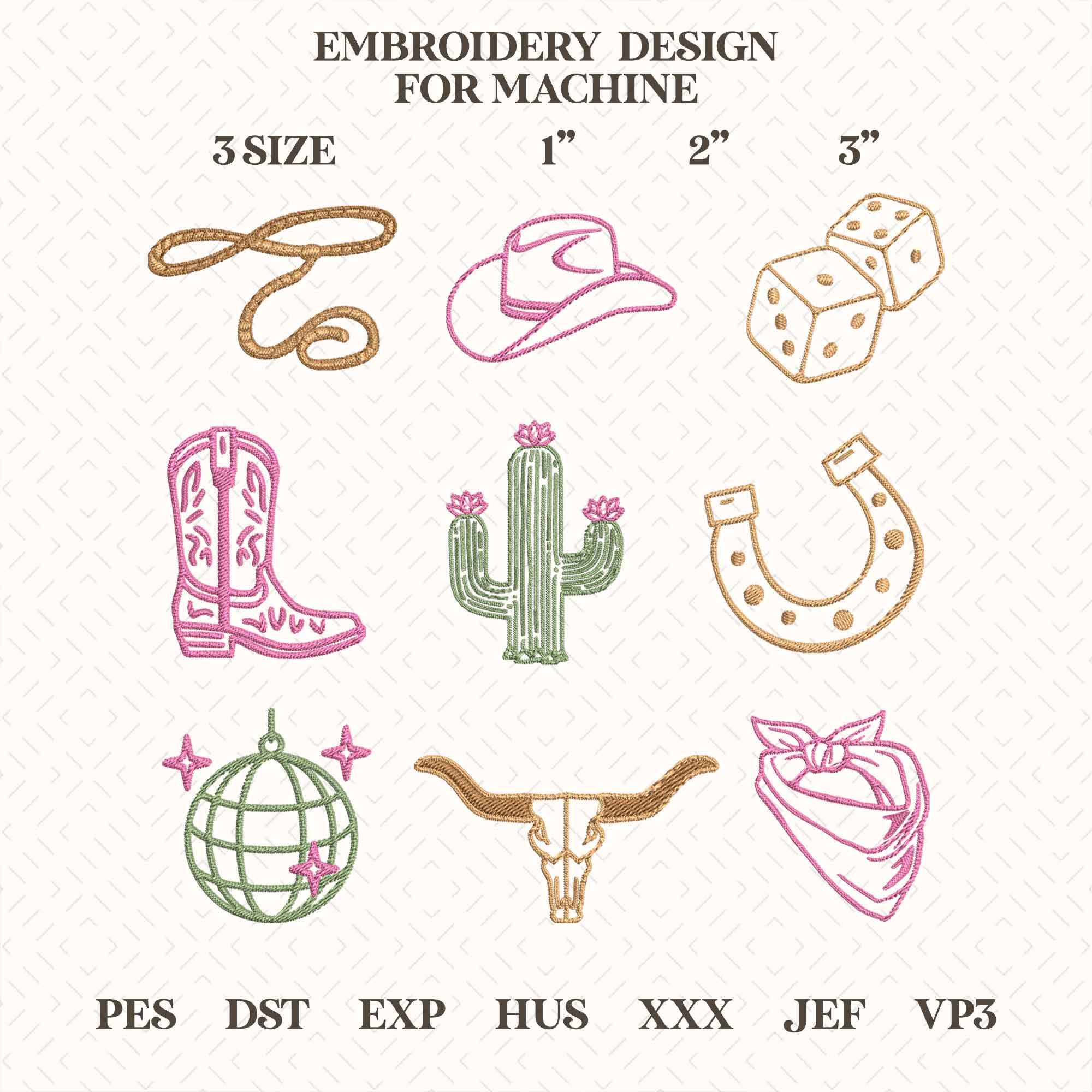 Machine Embroidery Rodeo Western Rodeo Mini Embroidery Design Set of 9, Cowboy Hat Boot ...