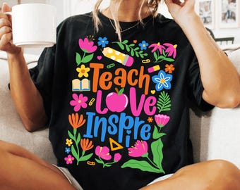 Teach Love Inspire Png, Boho Teacher Floral Png, Retro Teacher Png, Teacher Gift Png, Teacher Sublimation, Teacher Shirt Png, Back to School