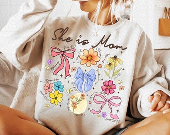 She is Mom Coquette Png, Christian Mama Png, Boho Floral Mama Png, Mom Png, Mother’s Day Gift Png, Wildflower Mama Png, Bible Verses Png