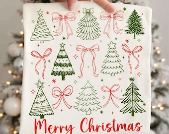 Coquette Merry Christmas Png, Preppy Christmas Tree Png, Christmas Coquette Bow Png, Merry Christmas Shirt Design, Holiday Design