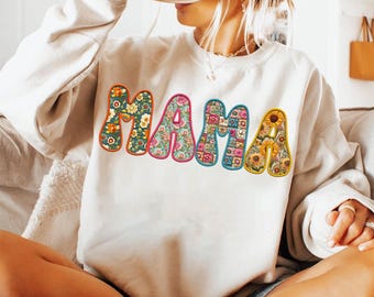 Floral Mama Embroidered png, mama varsity png, Moederdag png, mama png, vintage moederdag png, namaakborduurwerk Girly png, Floral mama