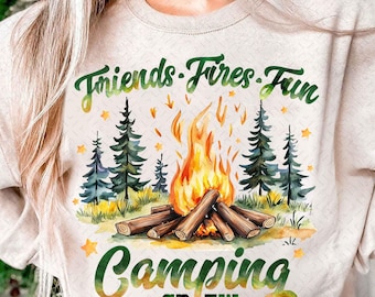 Friends Fires Fun Camping PNG, Camping Crew Png, Camper Shirt Png, Campfire Sublimation Design, Outdoor Adventure Png Digital File Download