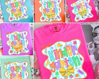 Preppy Back to School Bundle PNG, Coquette Teacher First Day of School Shirt Design, Girly Checkered Sublimation, Pre-k 1st/2nd/3rd Grade
