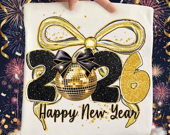 Black And Gold Sequins Glitter PNG, Faux Sparkly New Year Shirt Design, Happy New Year 2026, Trendy New Years Eve, Hello 2026 Sublimation