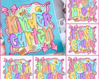 Preppy Back To School Bundle Png, T Shirt Bundle PNG, First Day Of School Shirt, Coquette Teacher Png Shirt, Girl Shirt Sublimation Designs