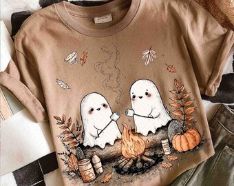 Camping Ghosts Png, Cute Ghost Halloween Png, Halloween Png, Funny Halloween Png, Retro Spooky Season Png, Cozy Camping Halloween Png