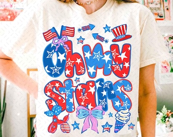 Preppy America Oh My Stars Coquette PNG, Retro 4th of July Sublimation, Girly USA Design, Memorial Day Shirt, Patriotic 1776 Clipart