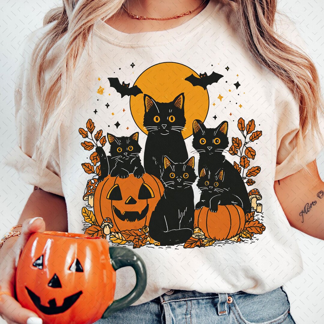 Black Cat Pumpkin Png, Ghots Cat Png, Retro Halloween Png, Gothic Png ...